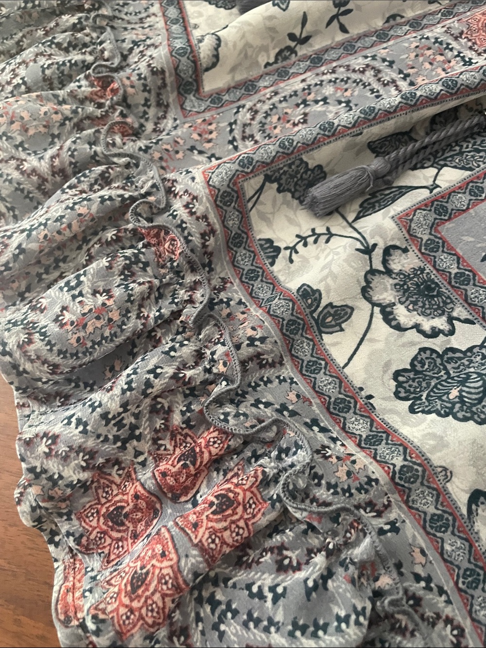 Knox Rose Floral Patchwork Blouse in Blue, White, Rust M51 - Picture 4 of 11